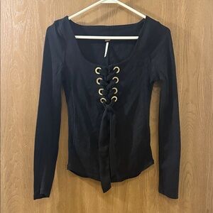 Free People Black Looking Back Lace Up Top